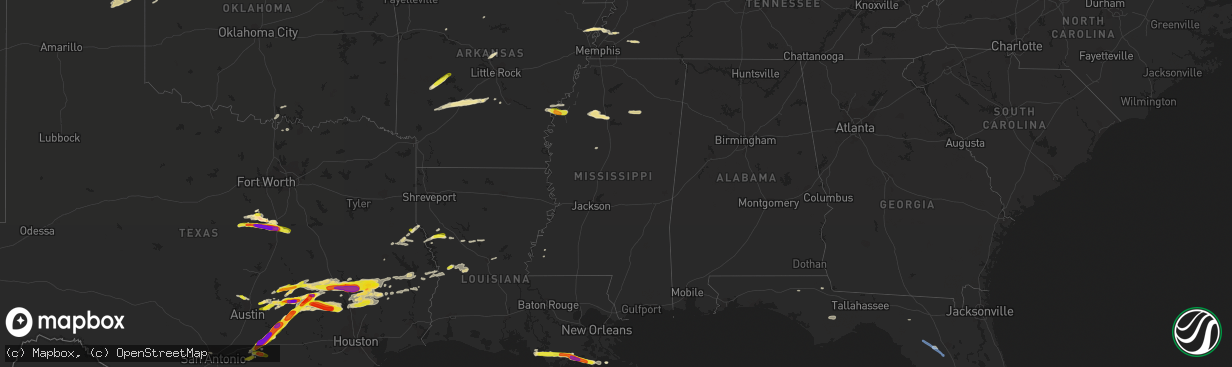 Hail map in Mississippi on March 18, 2018