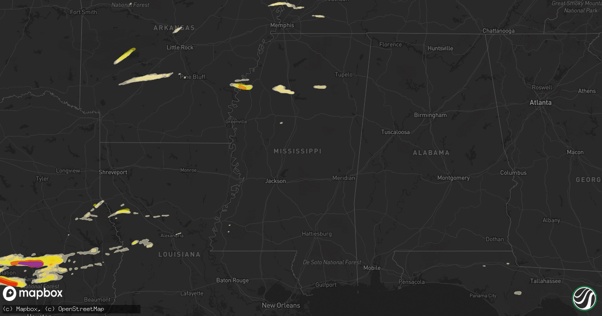 Hail map in Mississippi on March 18, 2018