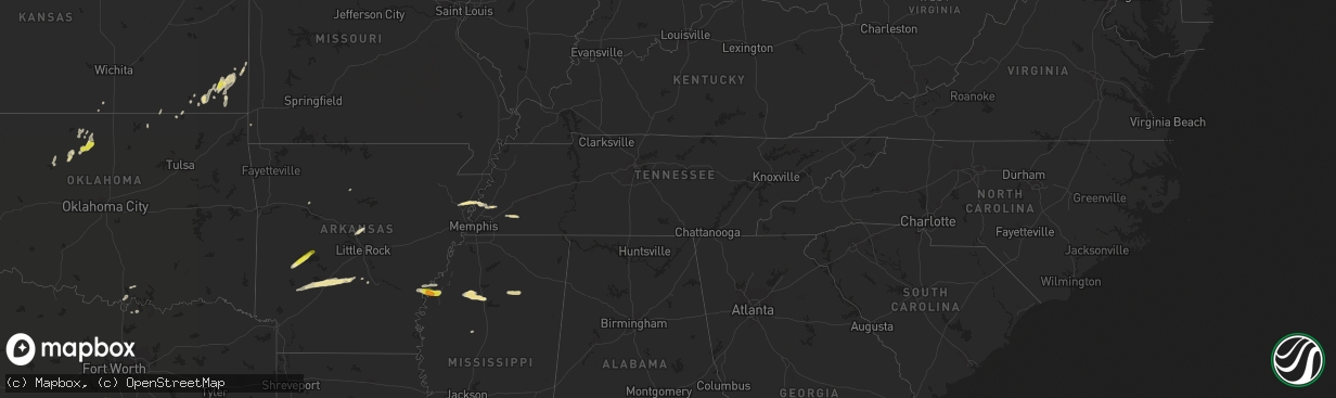 Hail map in Tennessee on March 18, 2018