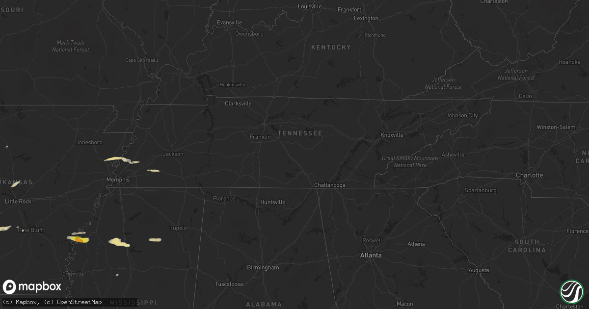 Hail map in Tennessee on March 18, 2018