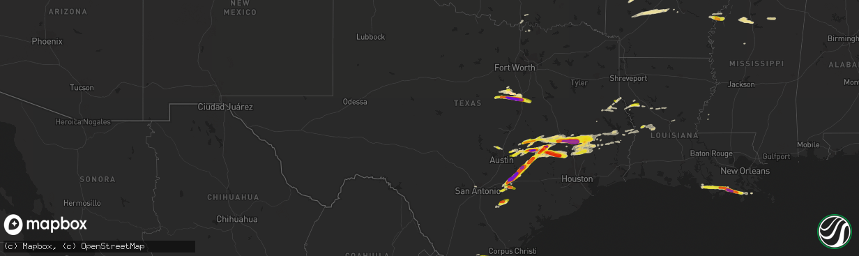 Hail map in Texas on March 18, 2018