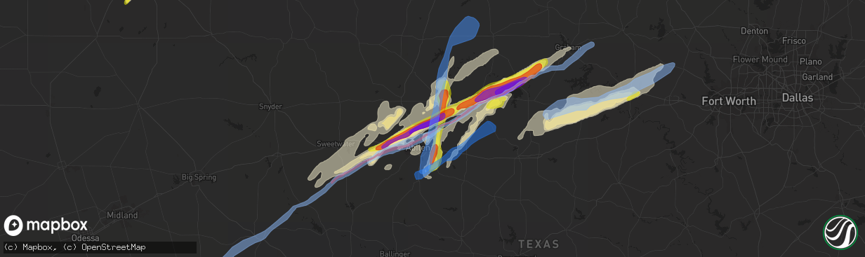 Hail map in Abilene, TX on March 18, 2020