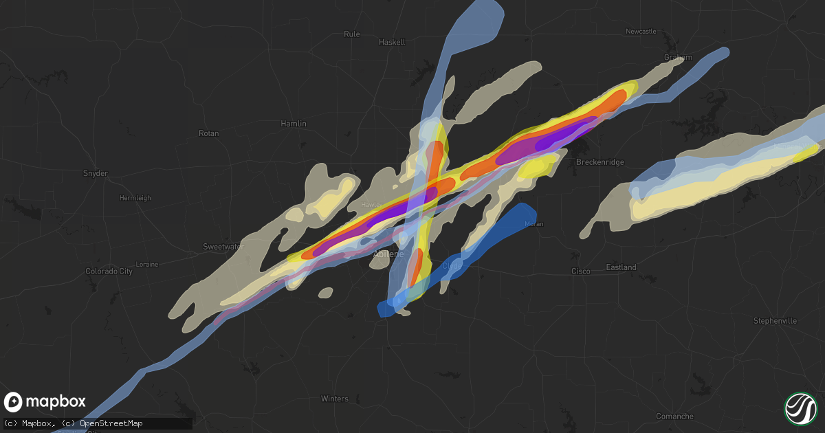 Hail map in Abilene, TX on March 18, 2020