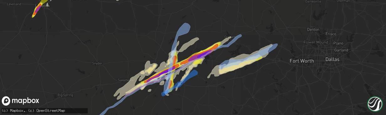 Hail map in Albany, TX on March 18, 2020