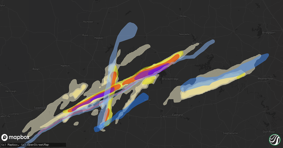 Hail map in Albany, TX on March 18, 2020