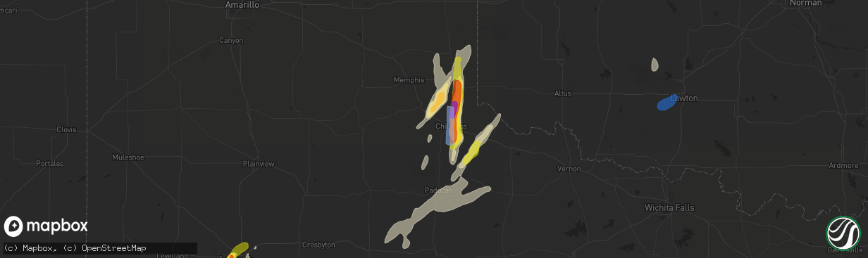 Hail map in Childress, TX on March 18, 2020