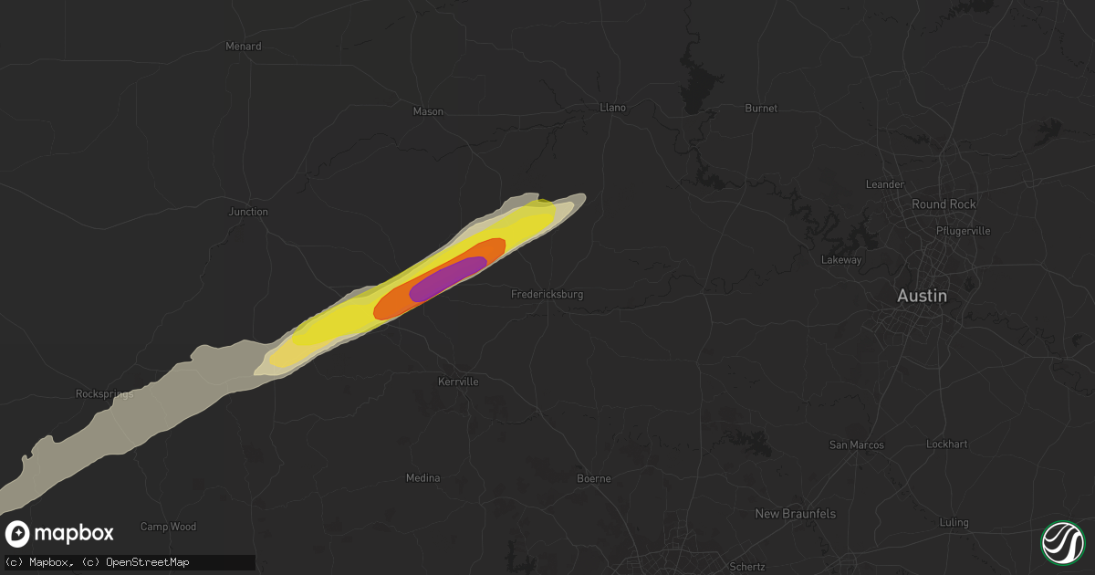 Hail map in Fredericksburg, TX on March 18, 2020
