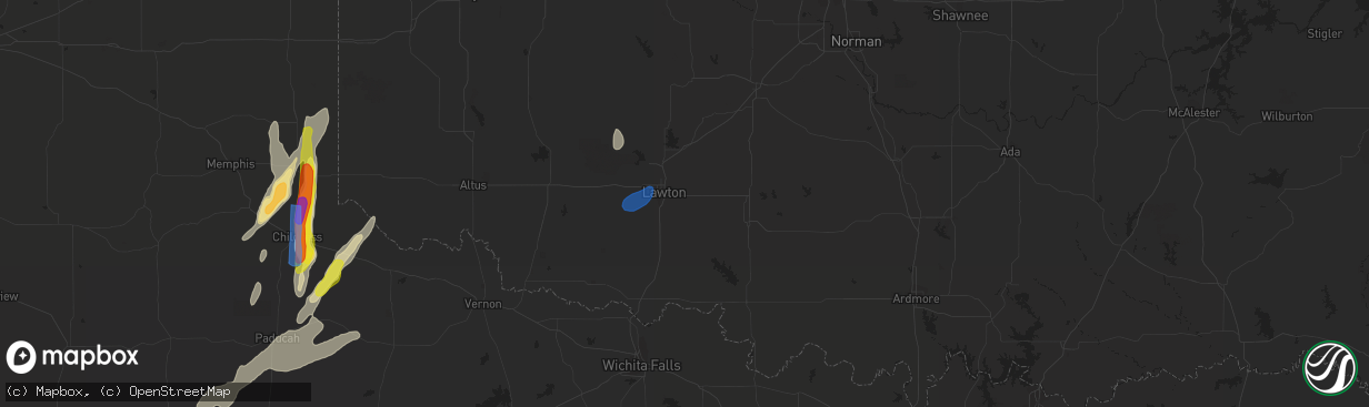 Hail map in Lawton, OK on March 18, 2020