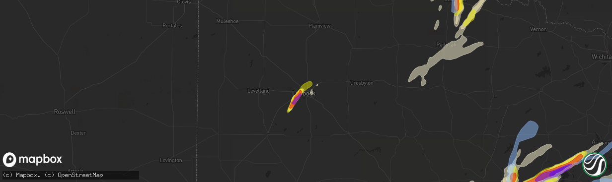 Hail map in Lubbock, TX on March 18, 2020