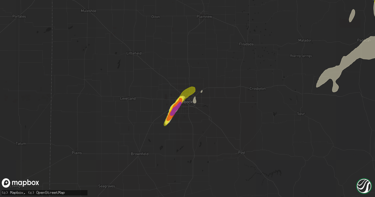 Hail map in Lubbock, TX on March 18, 2020