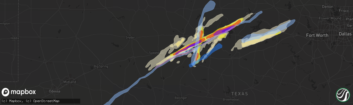 Hail map in Merkel, TX on March 18, 2020