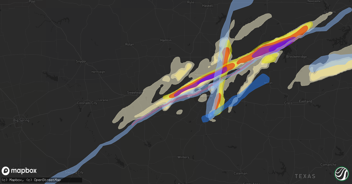 Hail map in Merkel, TX on March 18, 2020