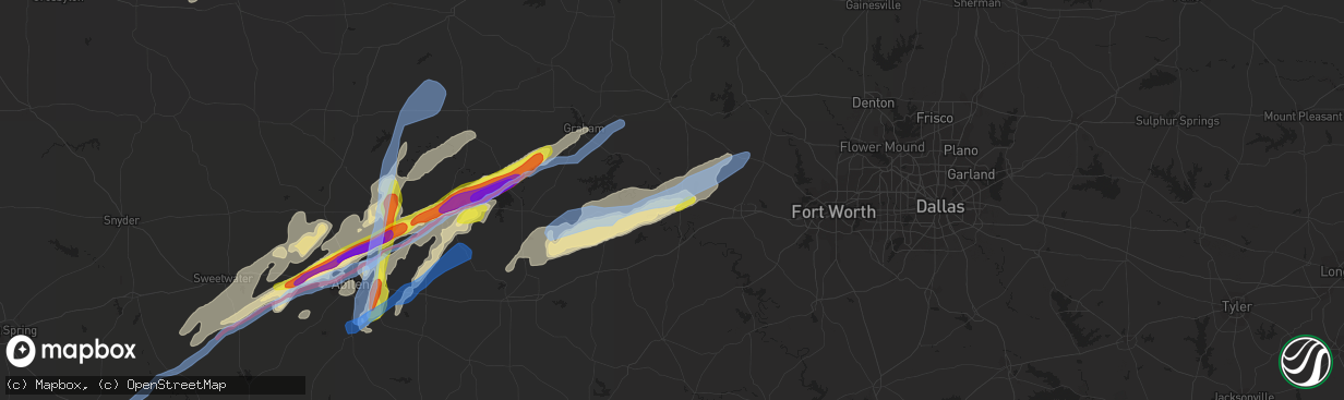 Hail map in Mineral Wells, TX on March 18, 2020