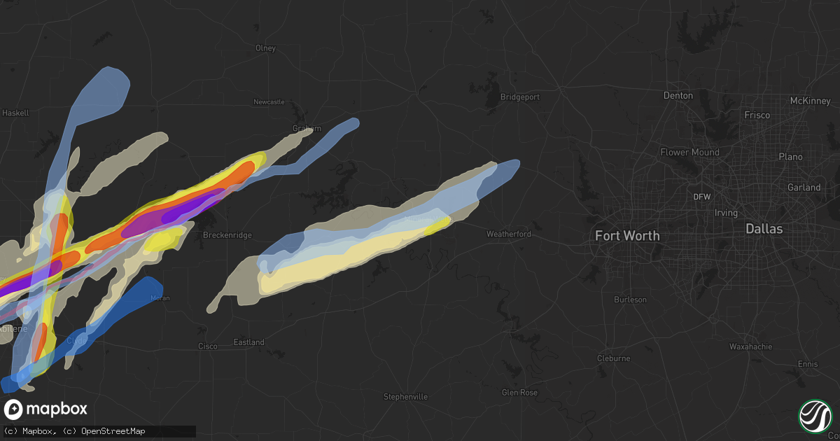 Hail map in Mineral Wells, TX on March 18, 2020