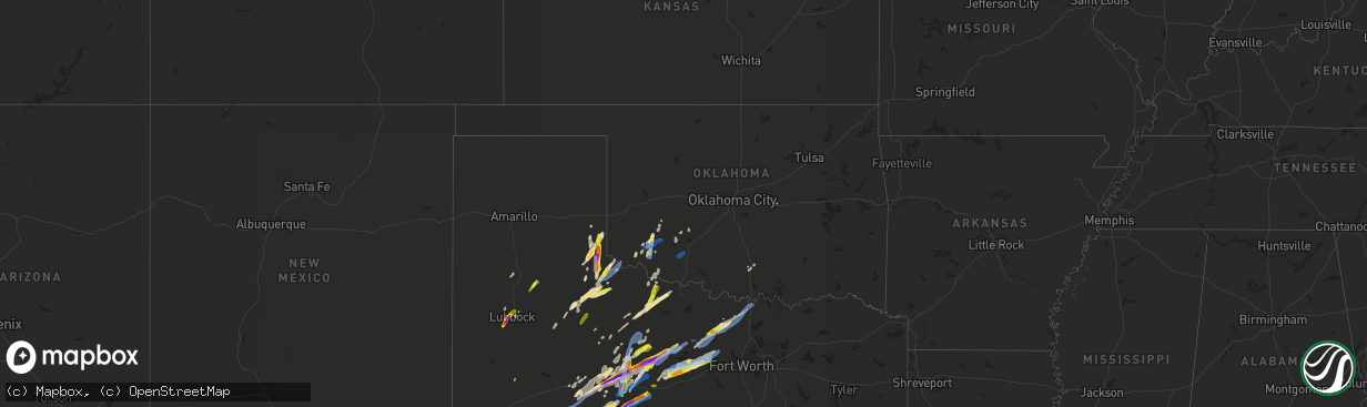 Hail map in Oklahoma on March 18, 2020