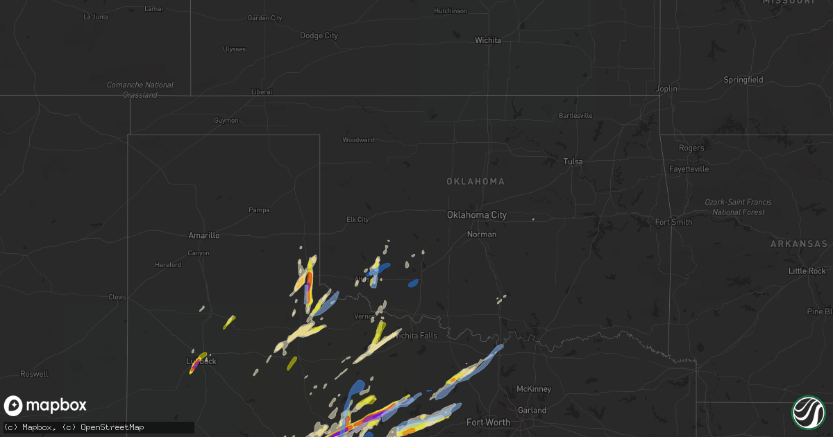 Hail map in Oklahoma on March 18, 2020