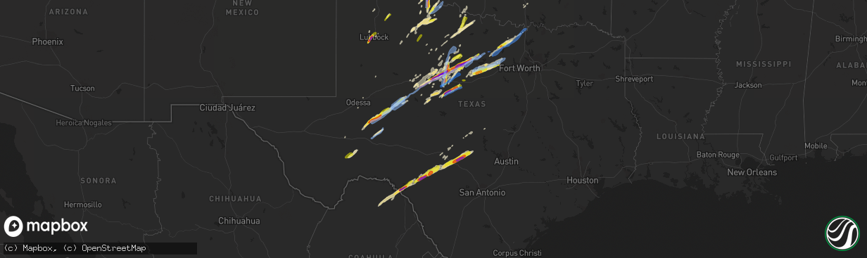 Hail map in Texas on March 18, 2020