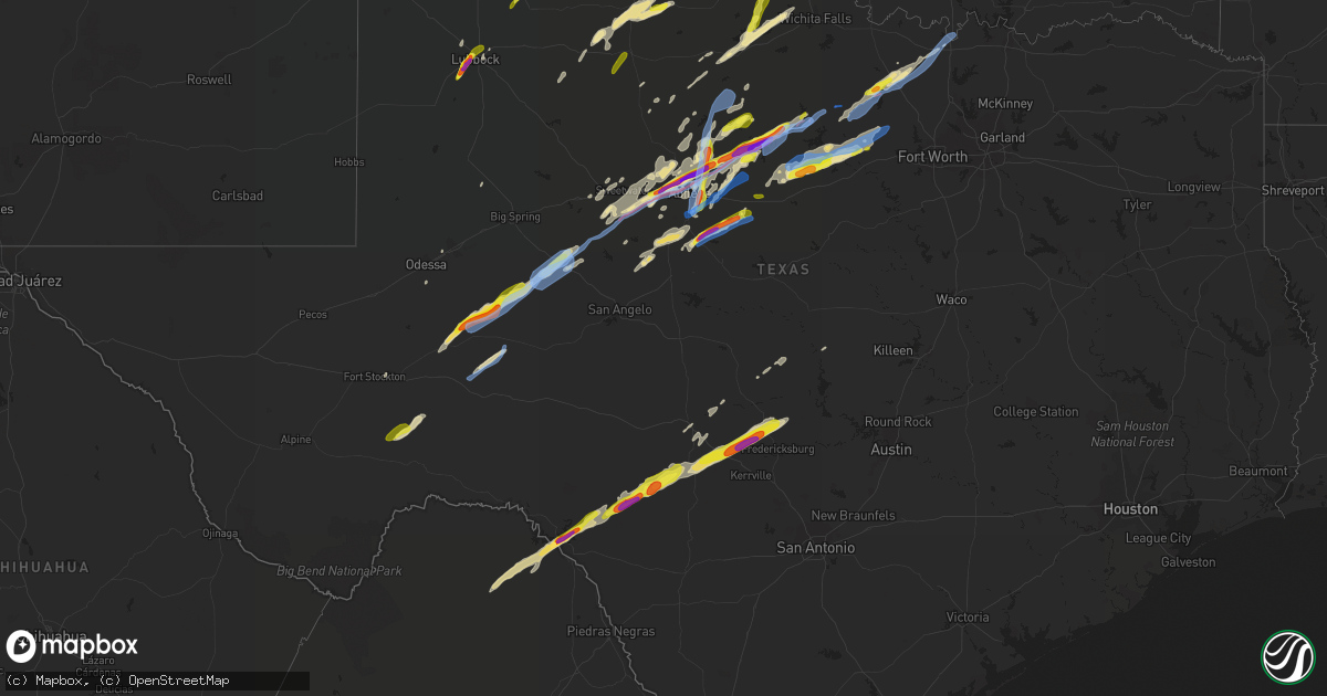 Hail map in Texas on March 18, 2020