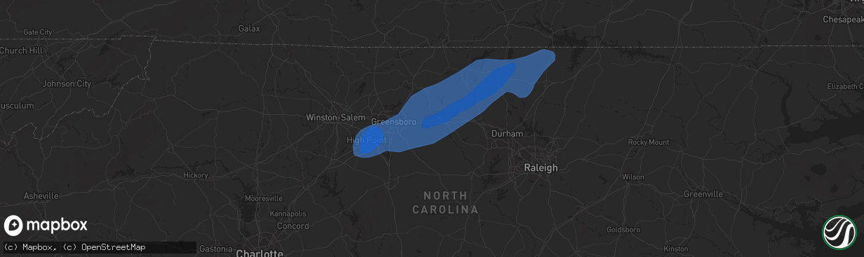 Hail map in Burlington, NC on March 18, 2021