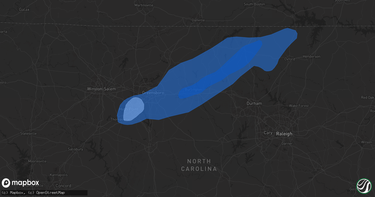 Hail map in Burlington, NC on March 18, 2021