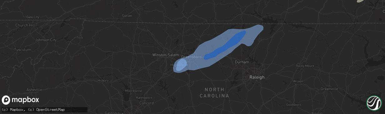 Hail map in Greensboro, NC on March 18, 2021