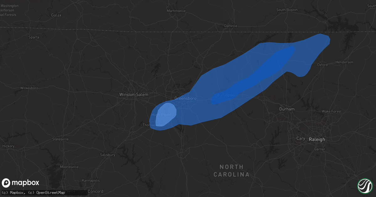 Hail map in Greensboro, NC on March 18, 2021
