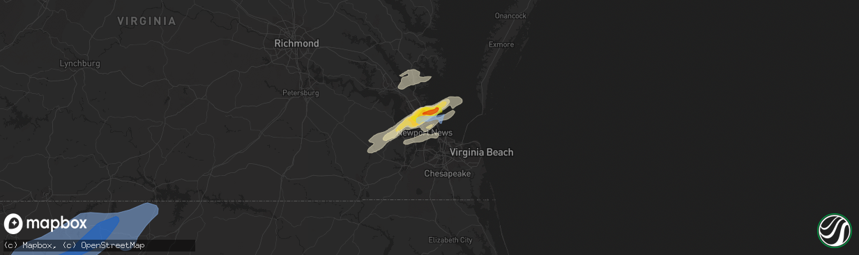 Hail map in Hampton, VA on March 18, 2021