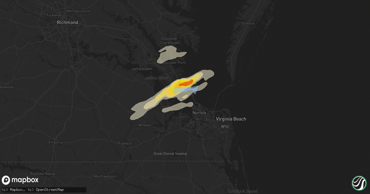 Hail map in Hampton, VA on March 18, 2021