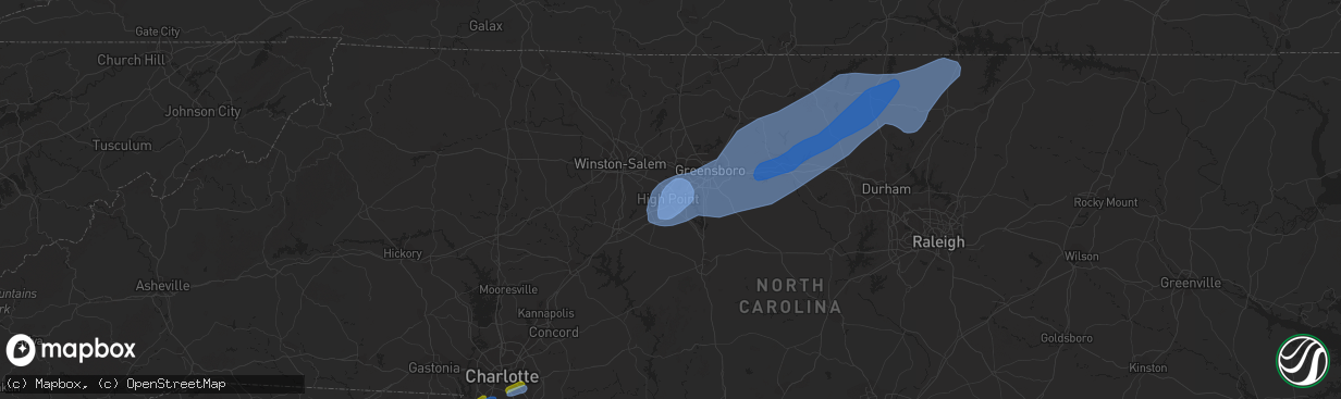 Hail map in High Point, NC on March 18, 2021