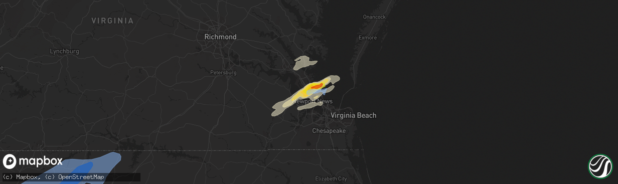 Hail map in Newport News, VA on March 18, 2021