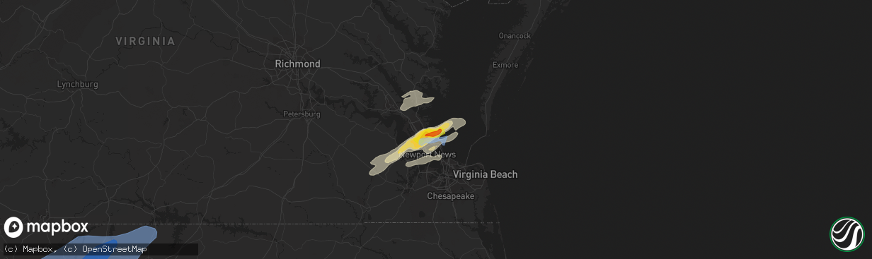 Hail map in Poquoson, VA on March 18, 2021