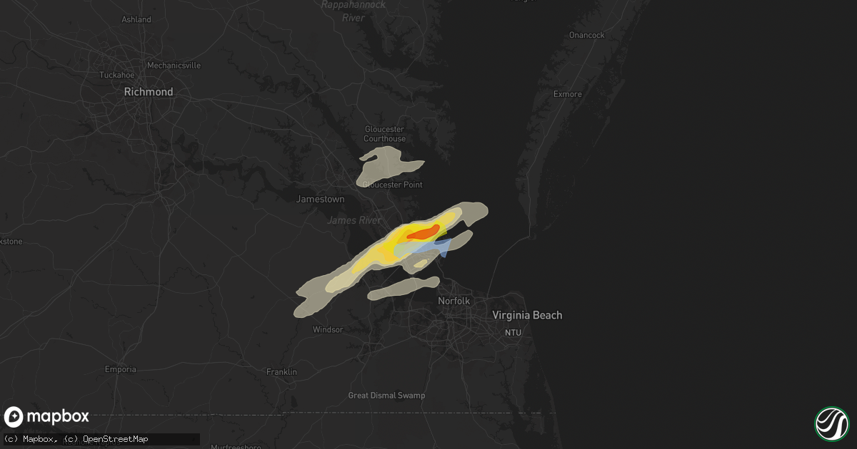 Hail map in Poquoson, VA on March 18, 2021