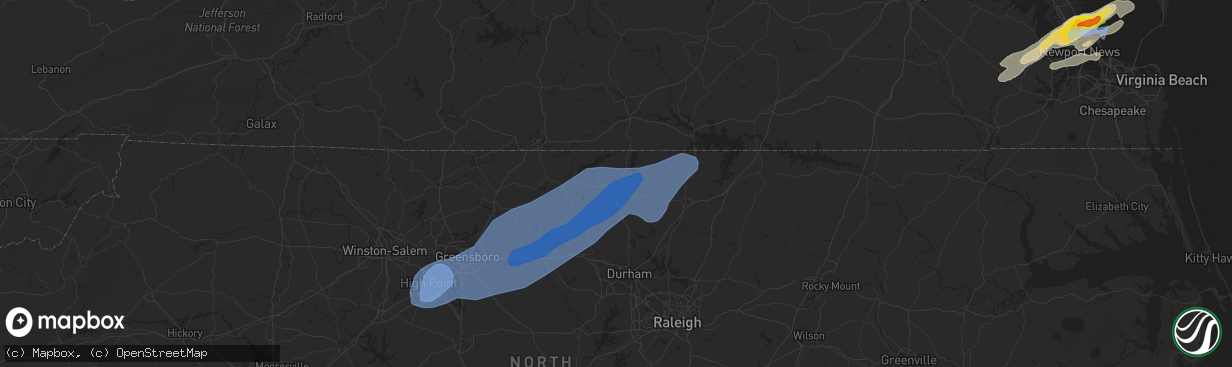 Hail map in Roxboro, NC on March 18, 2021