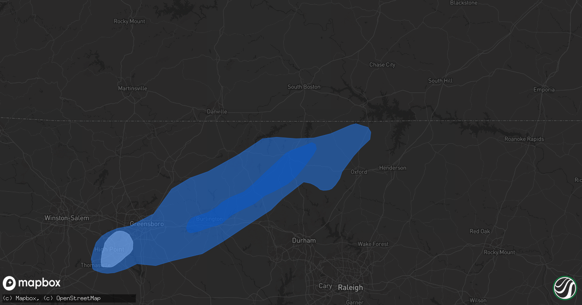 Hail map in Roxboro, NC on March 18, 2021