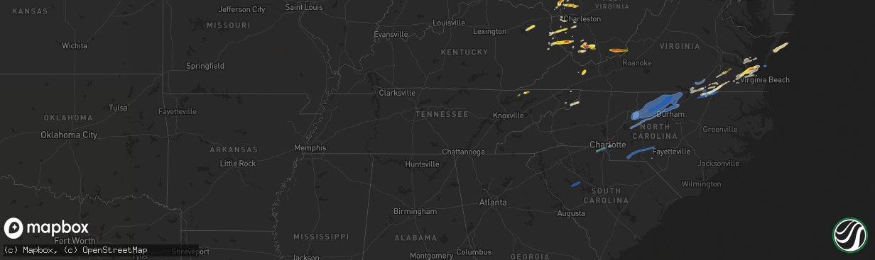 Hail map in Tennessee on March 18, 2021