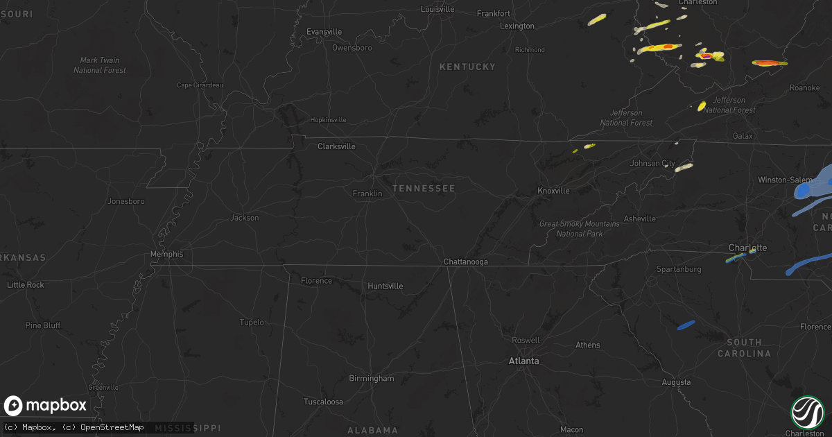 Hail map in Tennessee on March 18, 2021