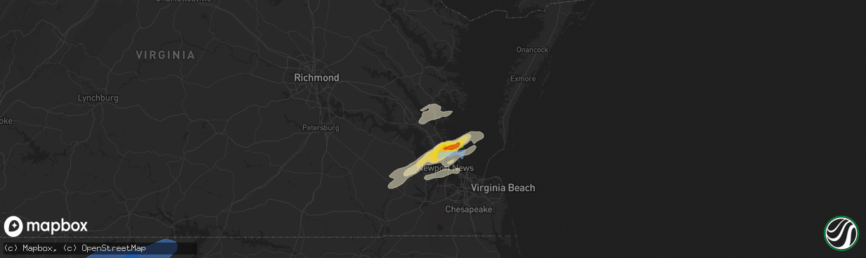 Hail map in Yorktown, VA on March 18, 2021