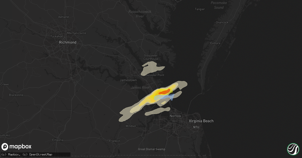 Hail map in Yorktown, VA on March 18, 2021