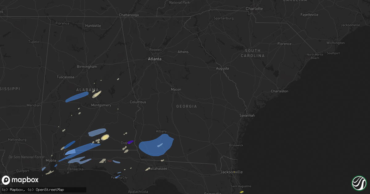Hail map in Georgia on March 18, 2022