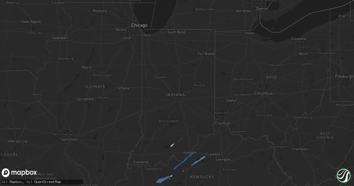Hail map in Indiana on March 18, 2022