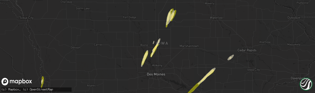 Hail map in Ames, IA on March 18, 2025