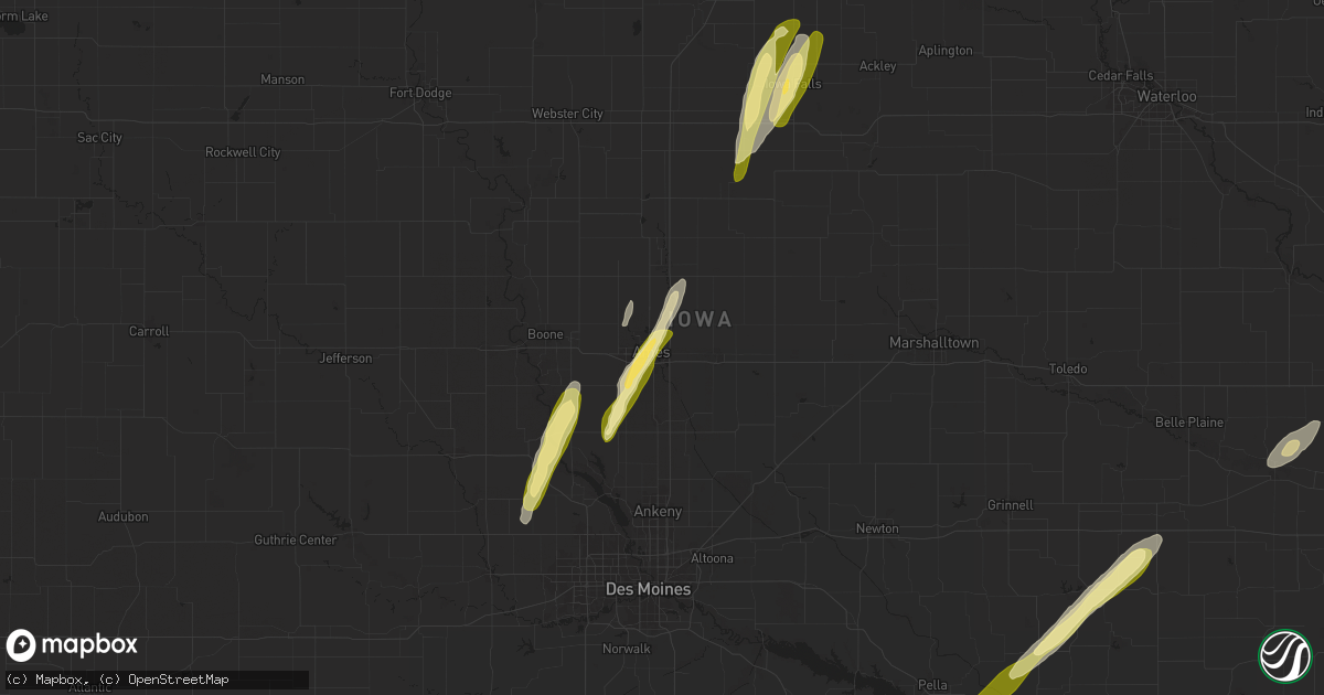 Hail map in Ames, IA on March 18, 2025