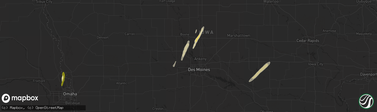 Hail map in Granger, IA on March 18, 2025