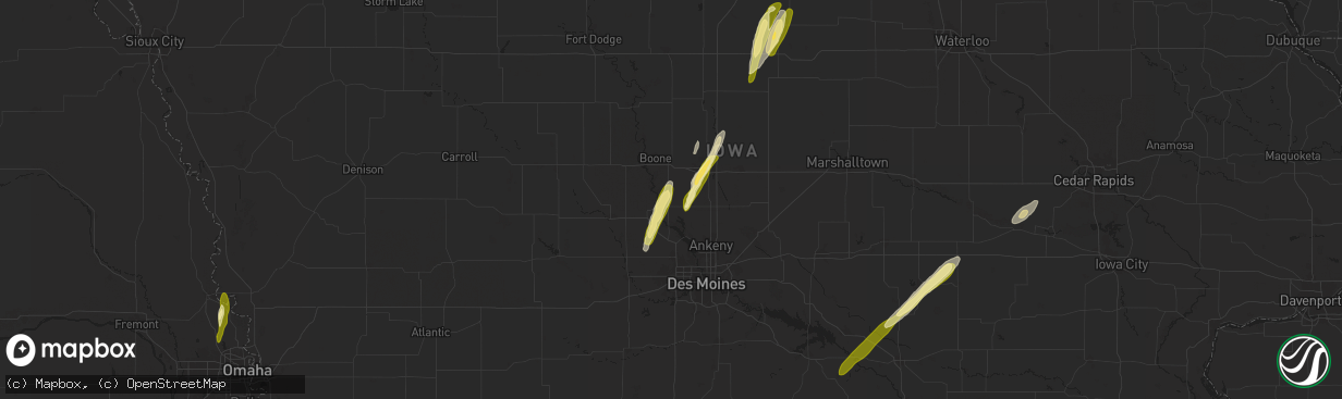 Hail map in Madrid, IA on March 18, 2025