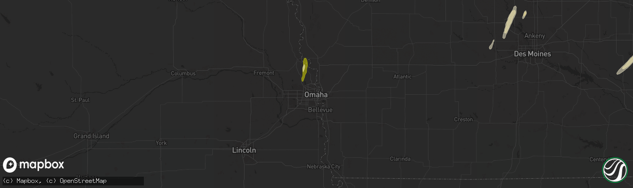 Hail map in Omaha, NE on March 18, 2025