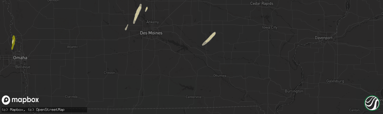 Hail map in Tracy, IA on March 18, 2025