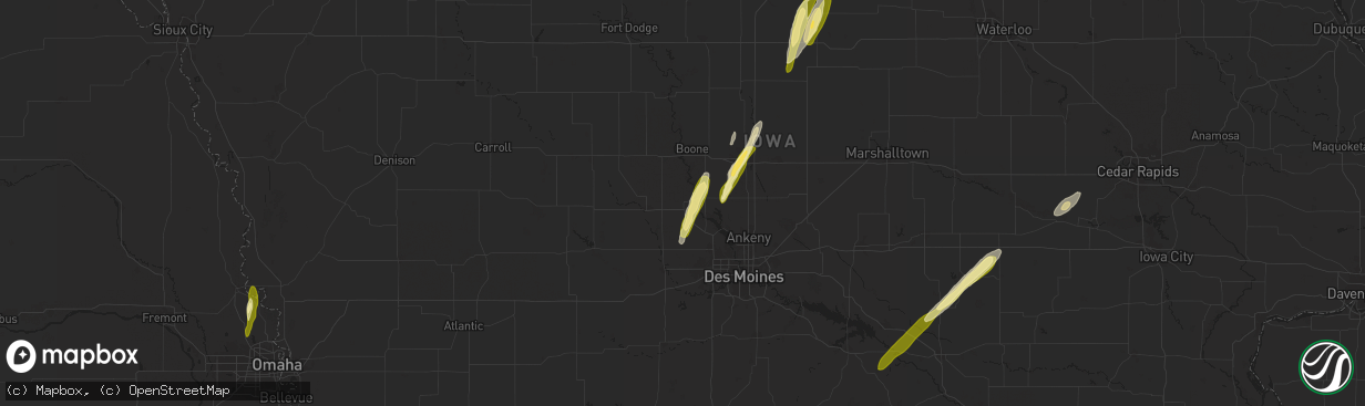 Hail map in Woodward, IA on March 18, 2025