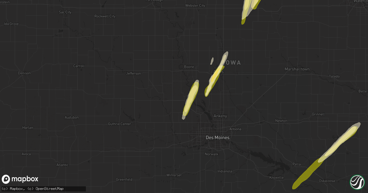 Hail map in Woodward, IA on March 18, 2025