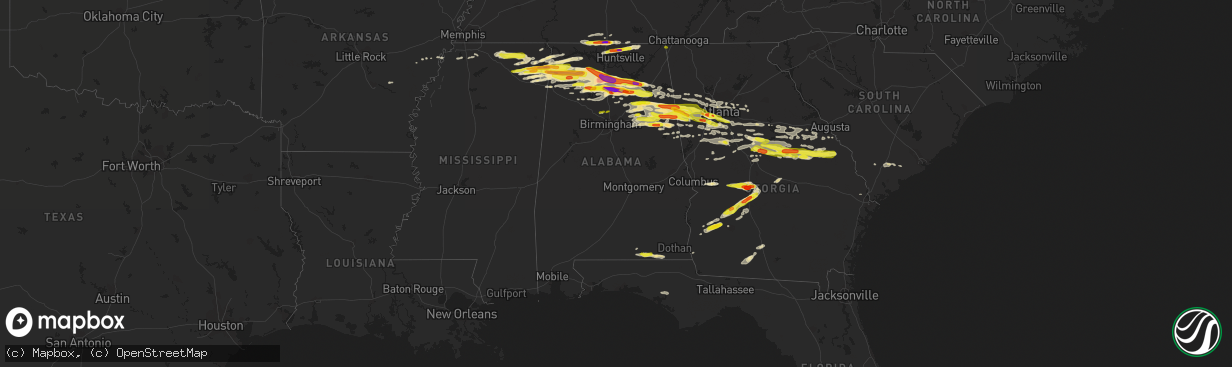 Hail map in Alabama on March 19, 2018