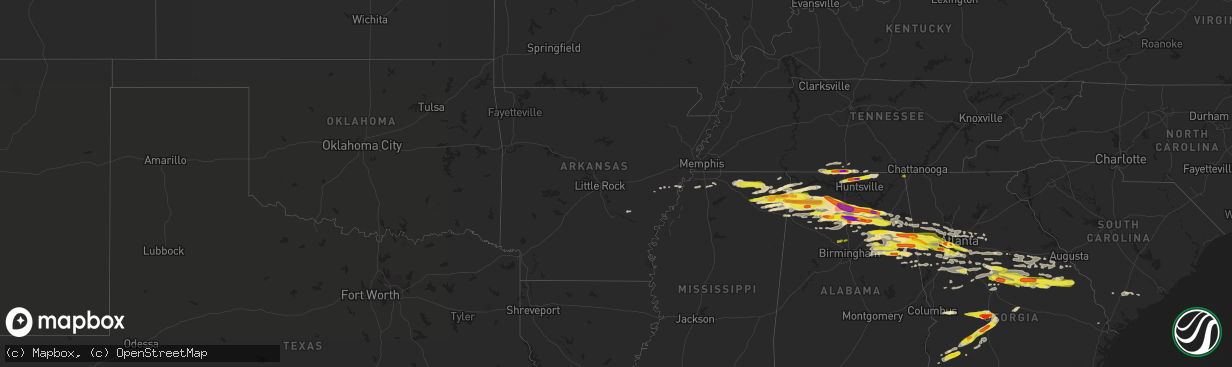 Hail map in Arkansas on March 19, 2018